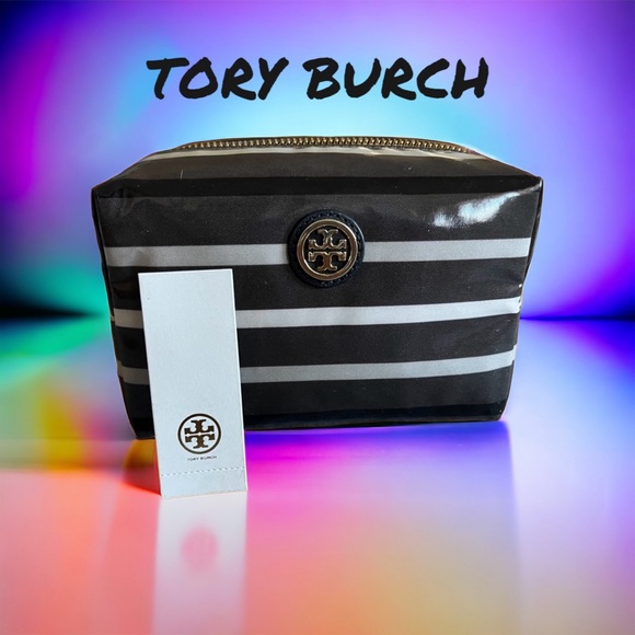 TORY BURCH NEW TAGS MAKEUP COSMETIC BAG BRIGITTE CLASSIC STRIPE Mothers Day gift - Picture 1 of 8